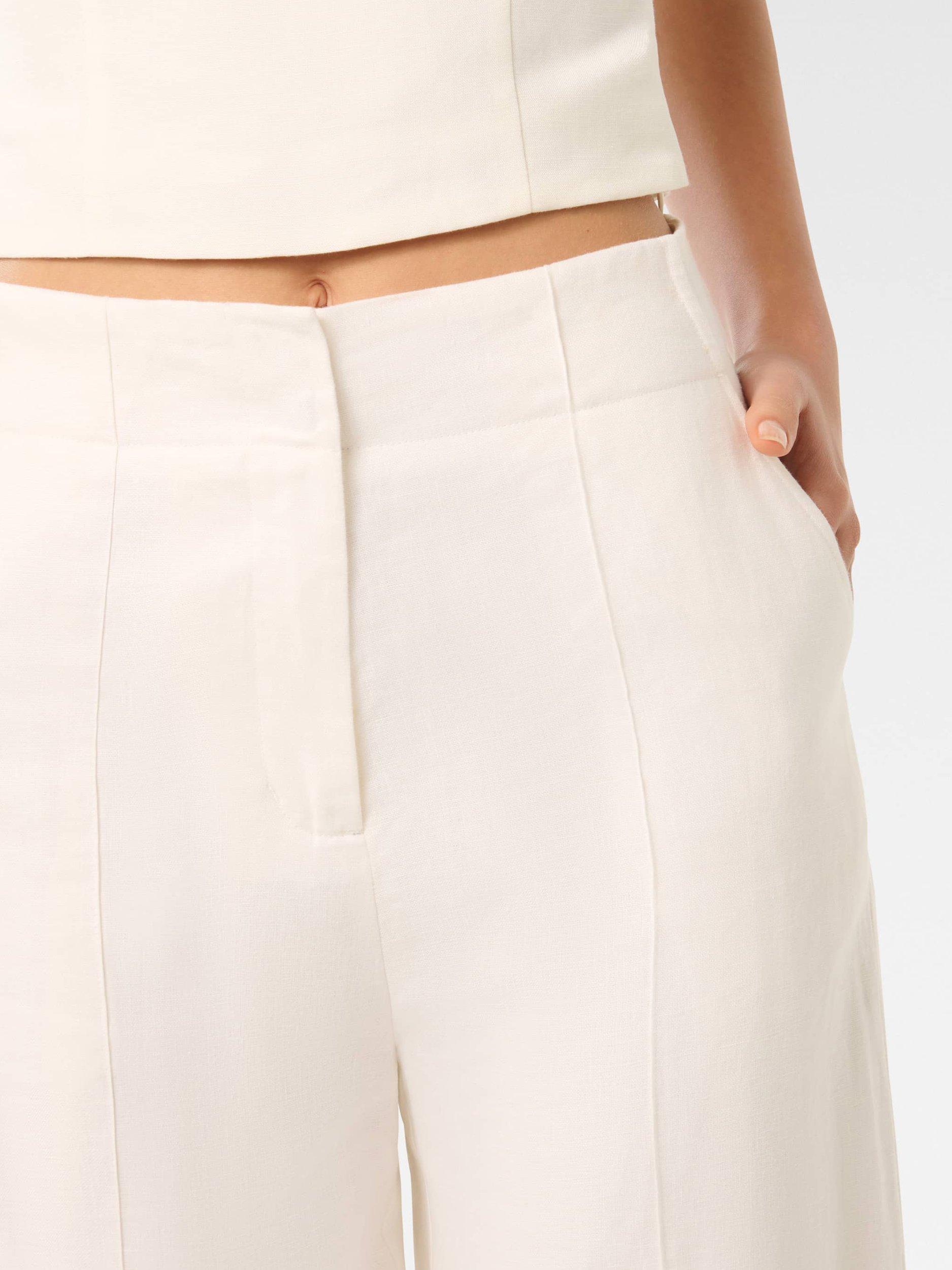 Product image 4 of 5, which shows Forever New Posey Wide Leg Pure Linen Trousers, Porcelain, 4