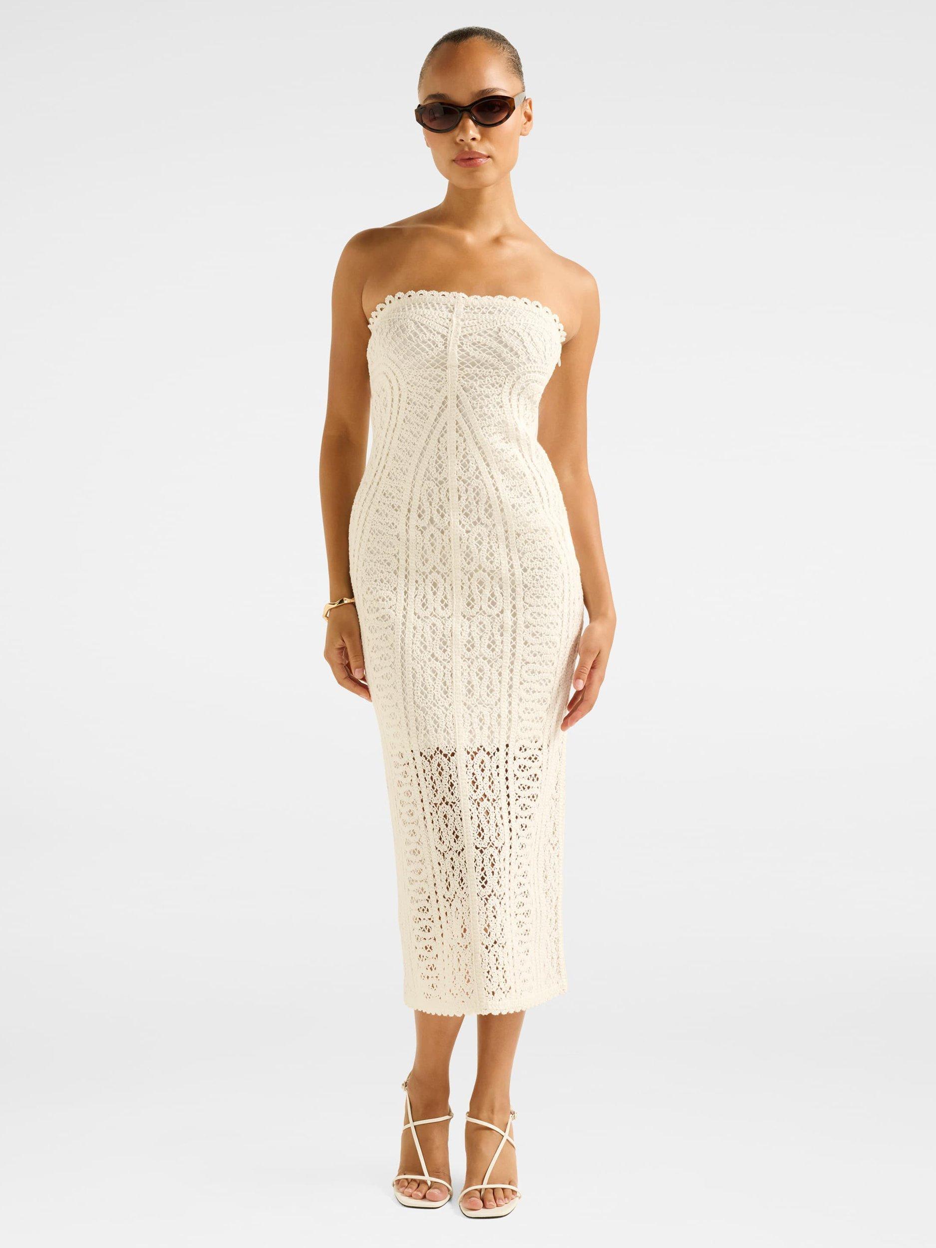 Product image 1 of 4, which shows Forever New Arianna Crochet Midi Dress, Porcelain, 4