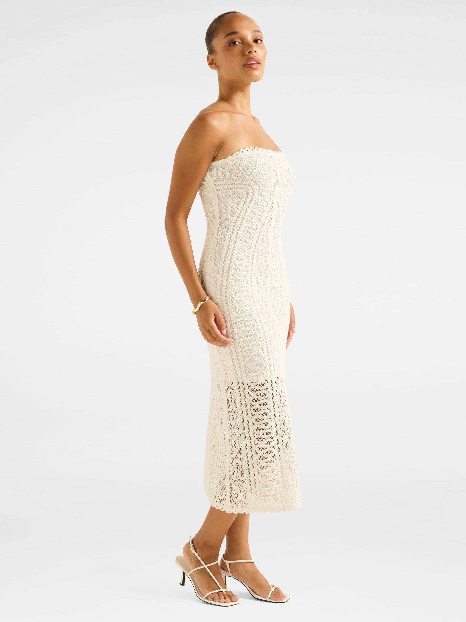 Product image 3 of 4, which shows Forever New Arianna Crochet Midi Dress, Porcelain, 4