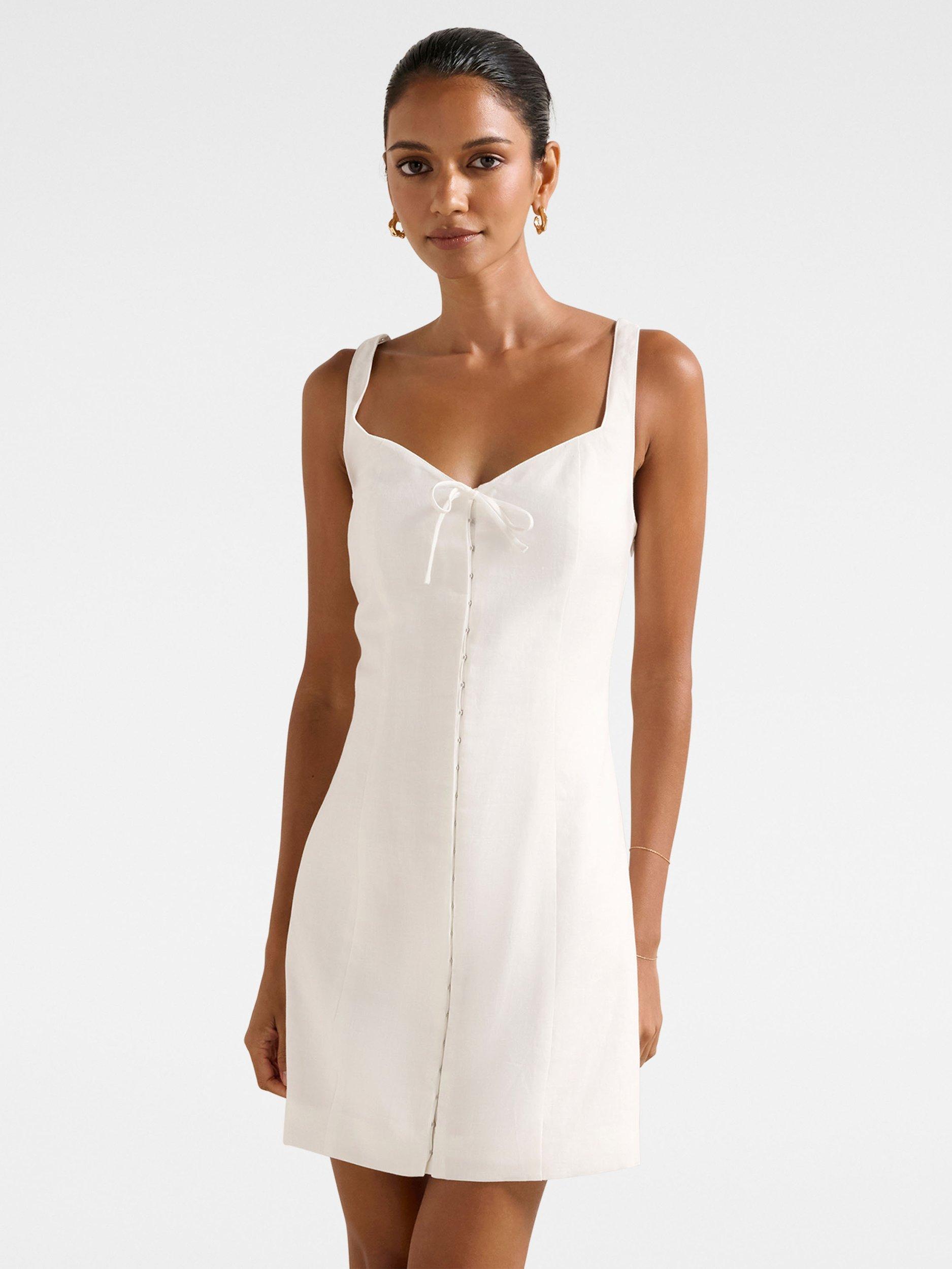 Product image 1 of 5, which shows Forever New Petite Monica Bow Front Mini Dress, Porcelain, 4