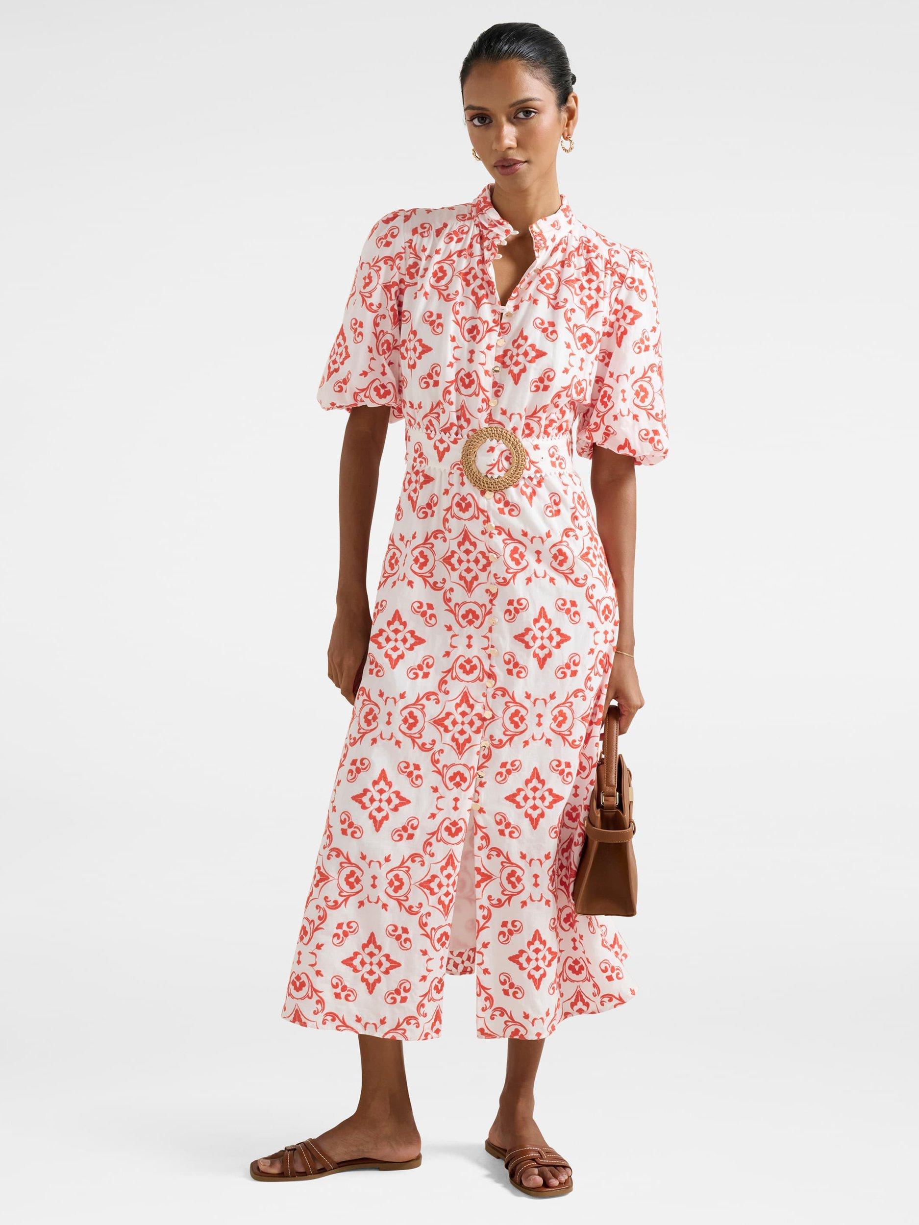 Product image 1 of 4, which shows Forever New Petite Rhiannon Embroidered Midi Dress, Red, 4