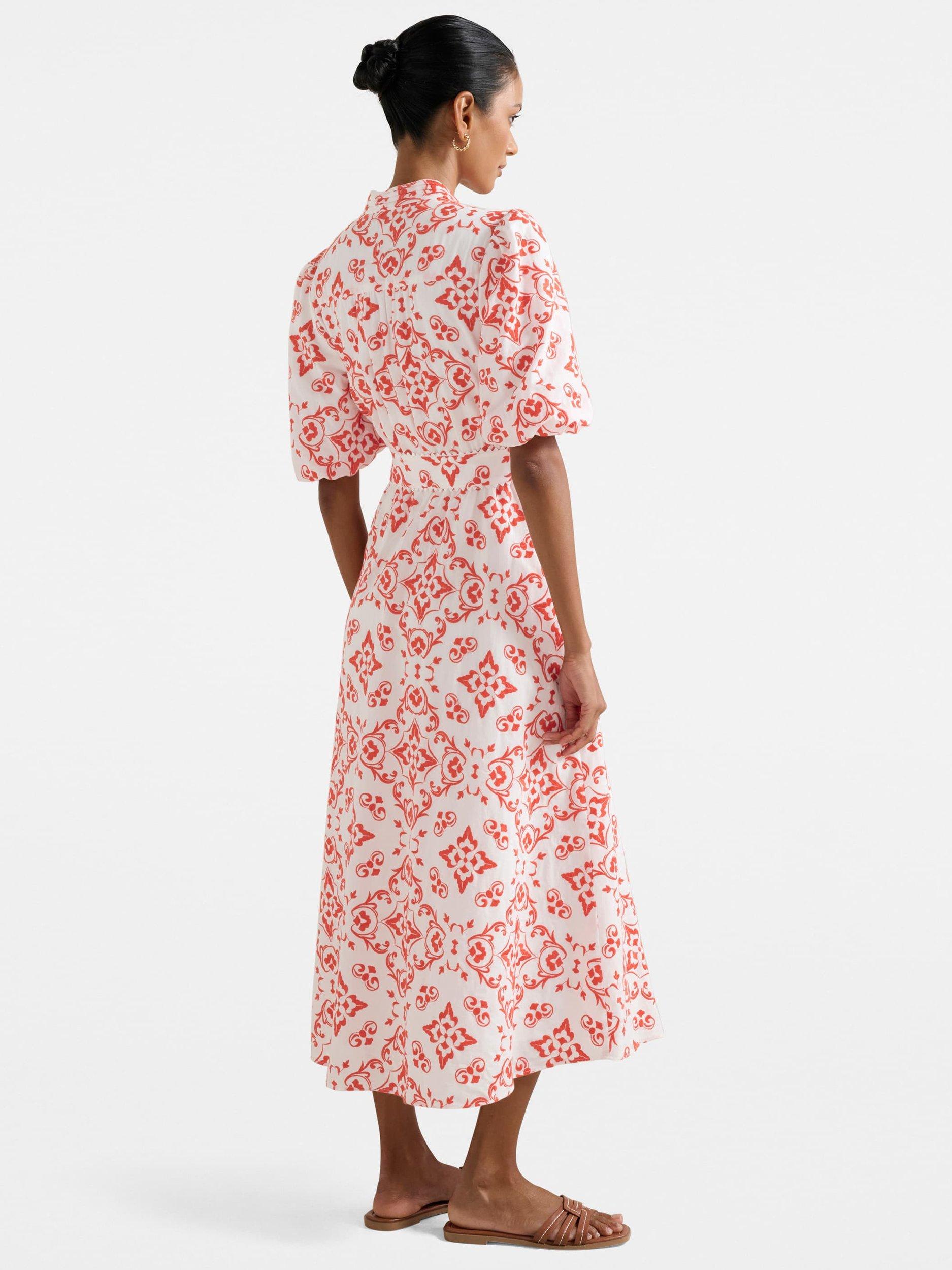 Product image 2 of 4, which shows Forever New Petite Rhiannon Embroidered Midi Dress, Red, 4