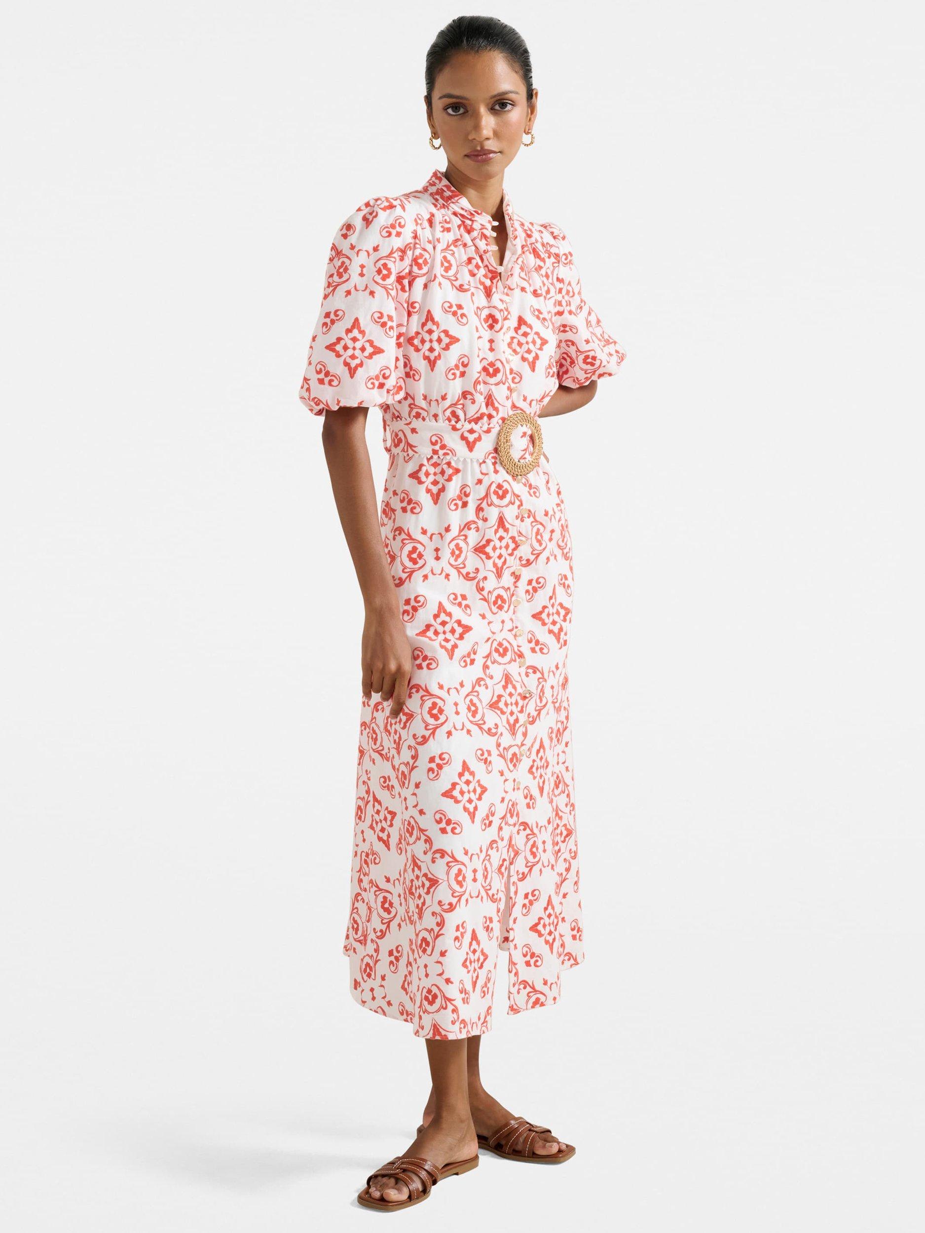 Product image 3 of 4, which shows Forever New Petite Rhiannon Embroidered Midi Dress, Red, 4