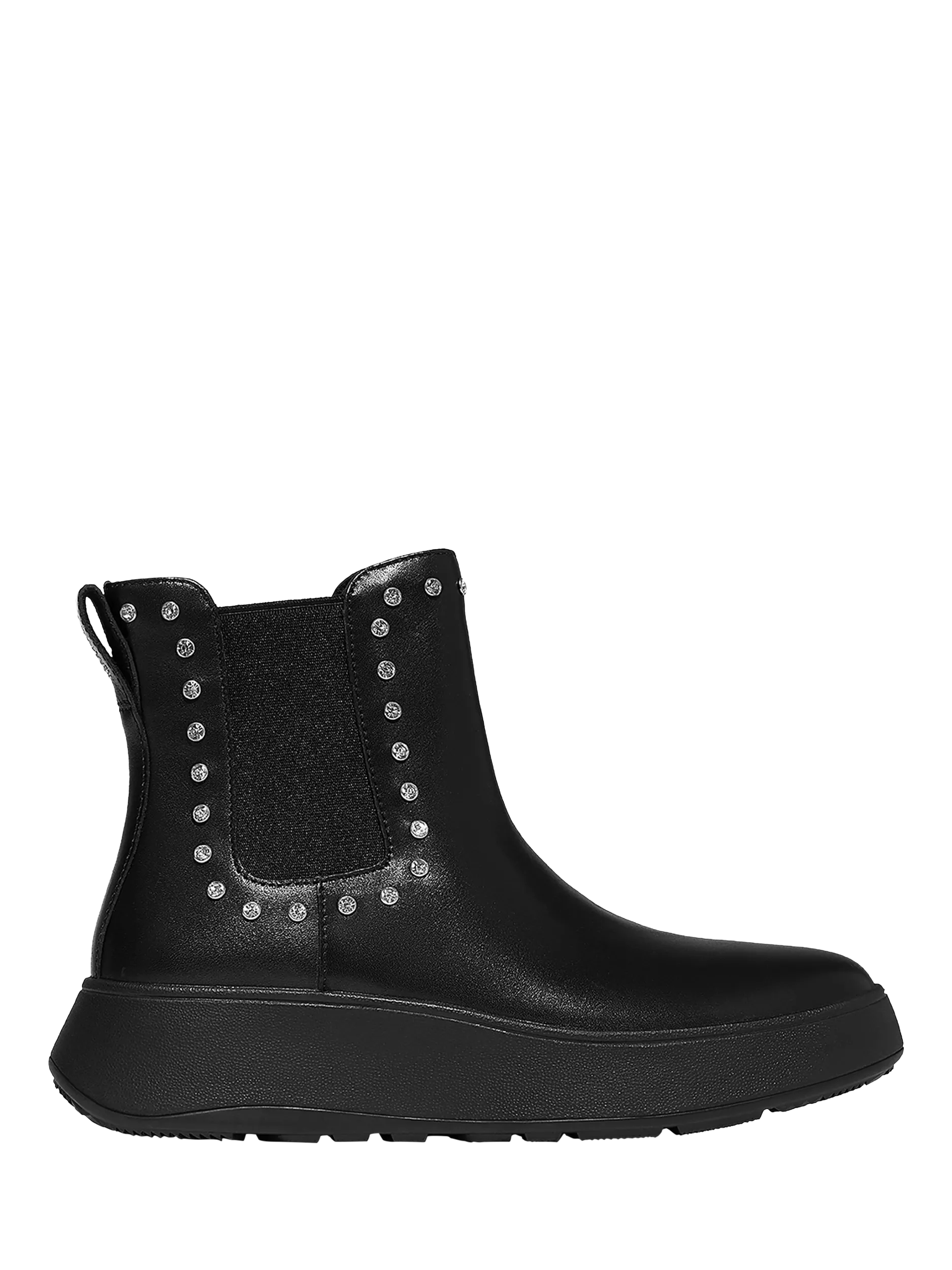 FitFlop F-Mode Gem Trim Leather Flatform Chelsea Boots, All Black