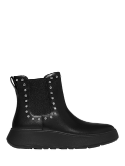 FitFlop F-Mode Gem Trim Leather Flatform Chelsea Boots, All Black, All Black