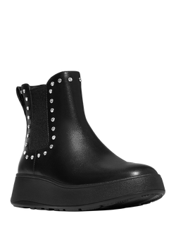 FitFlop F-Mode Gem Trim Leather Flatform Chelsea Boots, All Black - view 2, All Black