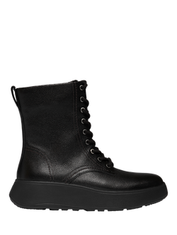 FitFlop F-Mode Stitch Warm Tumbled Leather Lace Up Ankle Boots, Black, Black