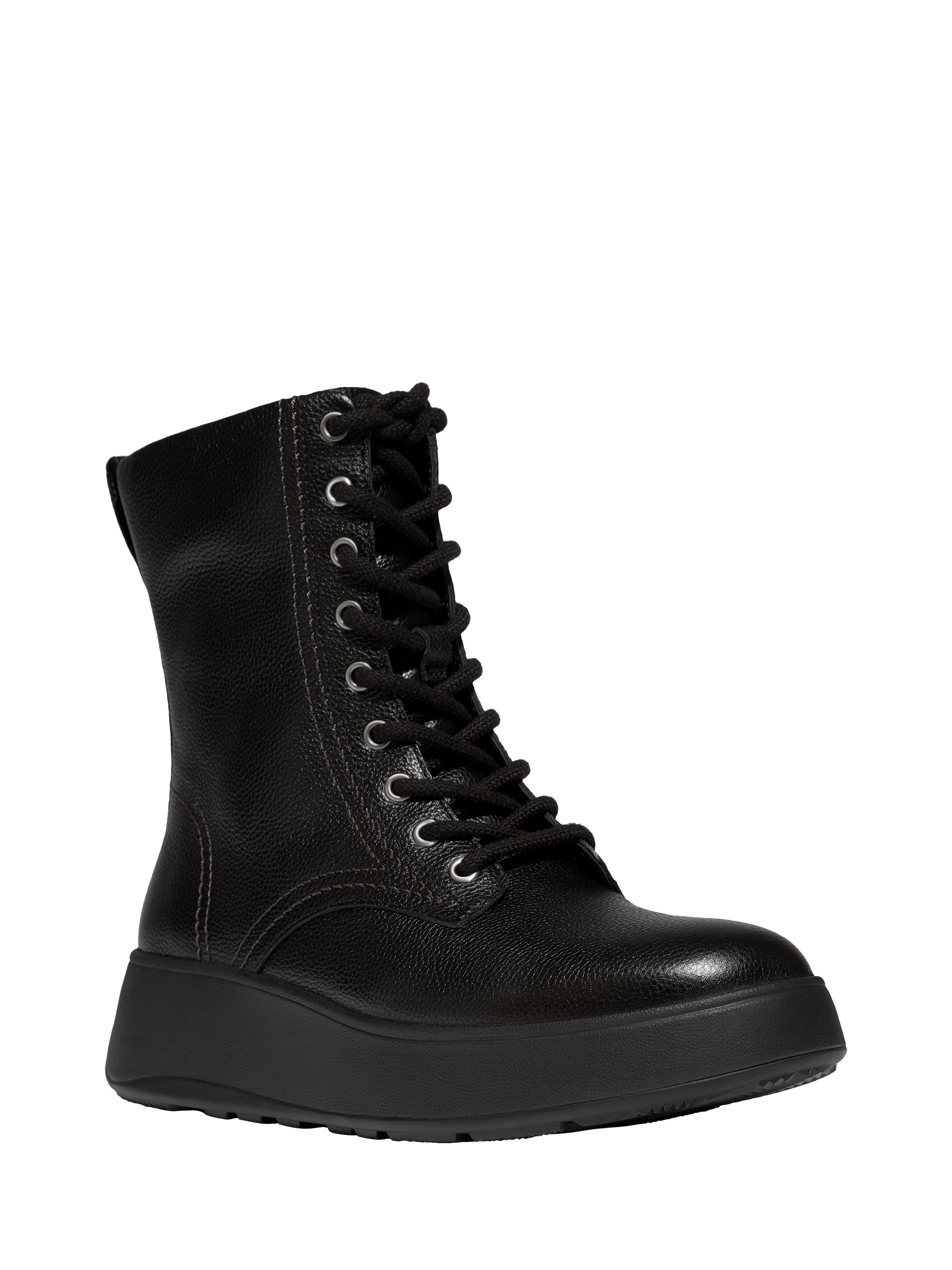 FitFlop F-Mode Stitch Warm Tumbled Leather Lace Up Ankle Boots, Black