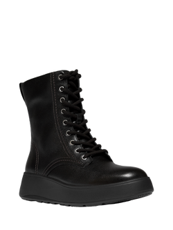 FitFlop F-Mode Stitch Warm Tumbled Leather Lace Up Ankle Boots, Black - view 2, Black