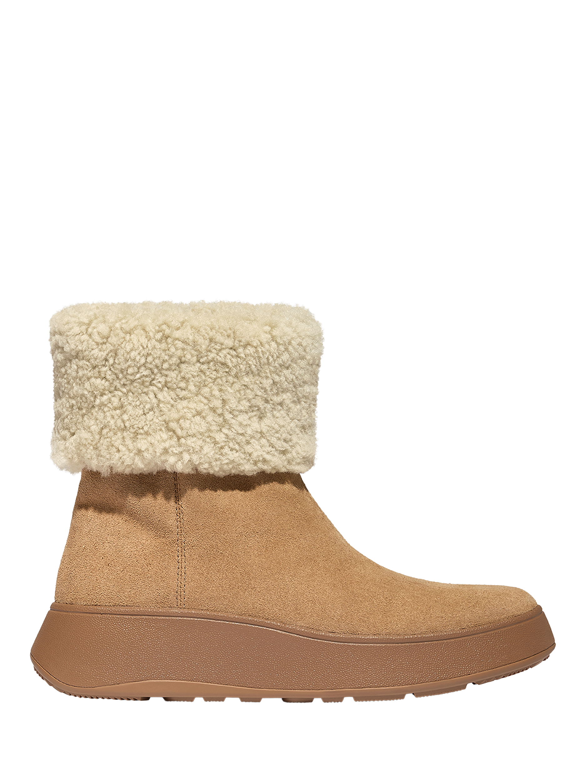 Product image 1 of 5, which shows FitFlop F-Mode Shearling Collar Zip Up Leather Ankle Boots, Desert Tan, 3