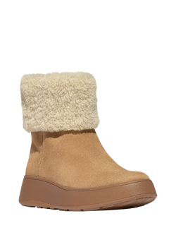 FitFlop F-Mode Shearling Collar Zip Up Leather Ankle Boots - view 2, Desert Tan