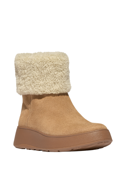 FitFlop F-Mode Shearling Collar Zip Up Leather Ankle Boots - view 2, Desert Tan