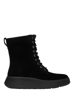 FitFlop F-Mode Suede Lace Up Flatform Ankle Boots, All Black, All Black