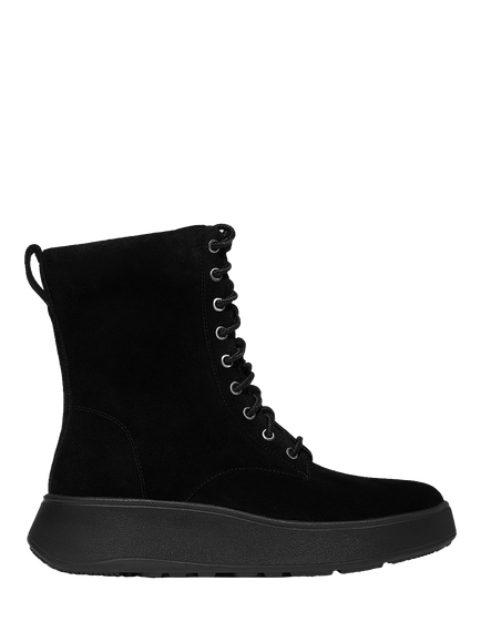 FitFlop F-Mode Suede Lace Up Flatform Ankle Boots, All Black, All Black