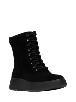 FitFlop F-Mode Suede Lace Up Flatform Ankle Boots, All Black - view 2, All Black