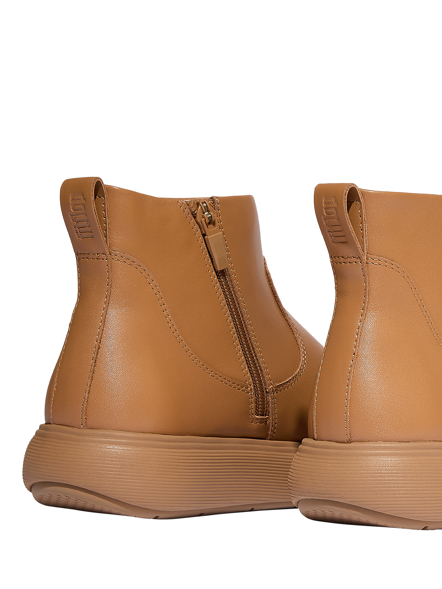 Product image 4 of 5, which shows FitFlop IQ-COMFF Leather Zip Ankle Boots, Desert Tan, 3
