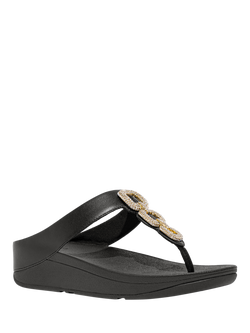 FitFlop Fino Crystal Chain Leather T-Bar Sandals - view 2, Black