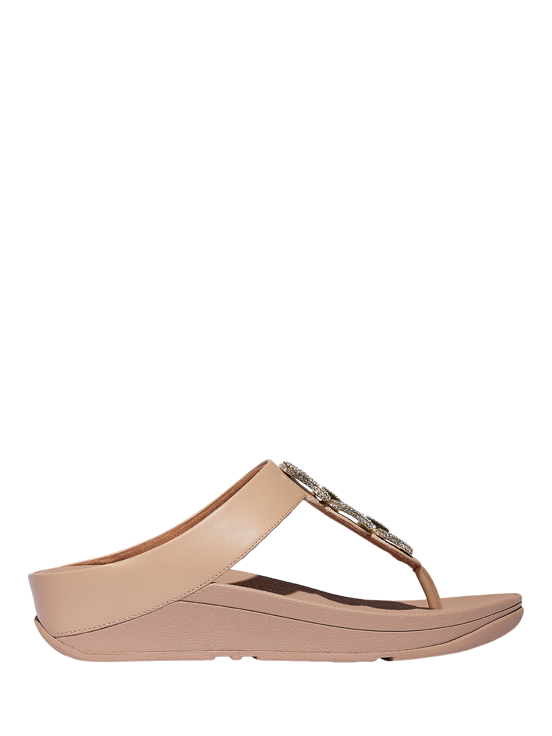 Product image 1 of 5, which shows FitFlop Fino Crystal Chain Leather T-Bar Sandals, Classic Beige, 3