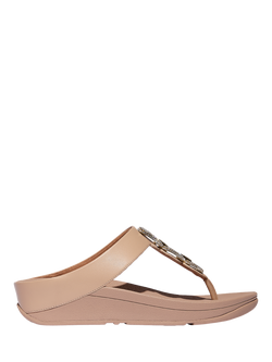 FitFlop Fino Crystal Chain Leather T-Bar Sandals, Beige
