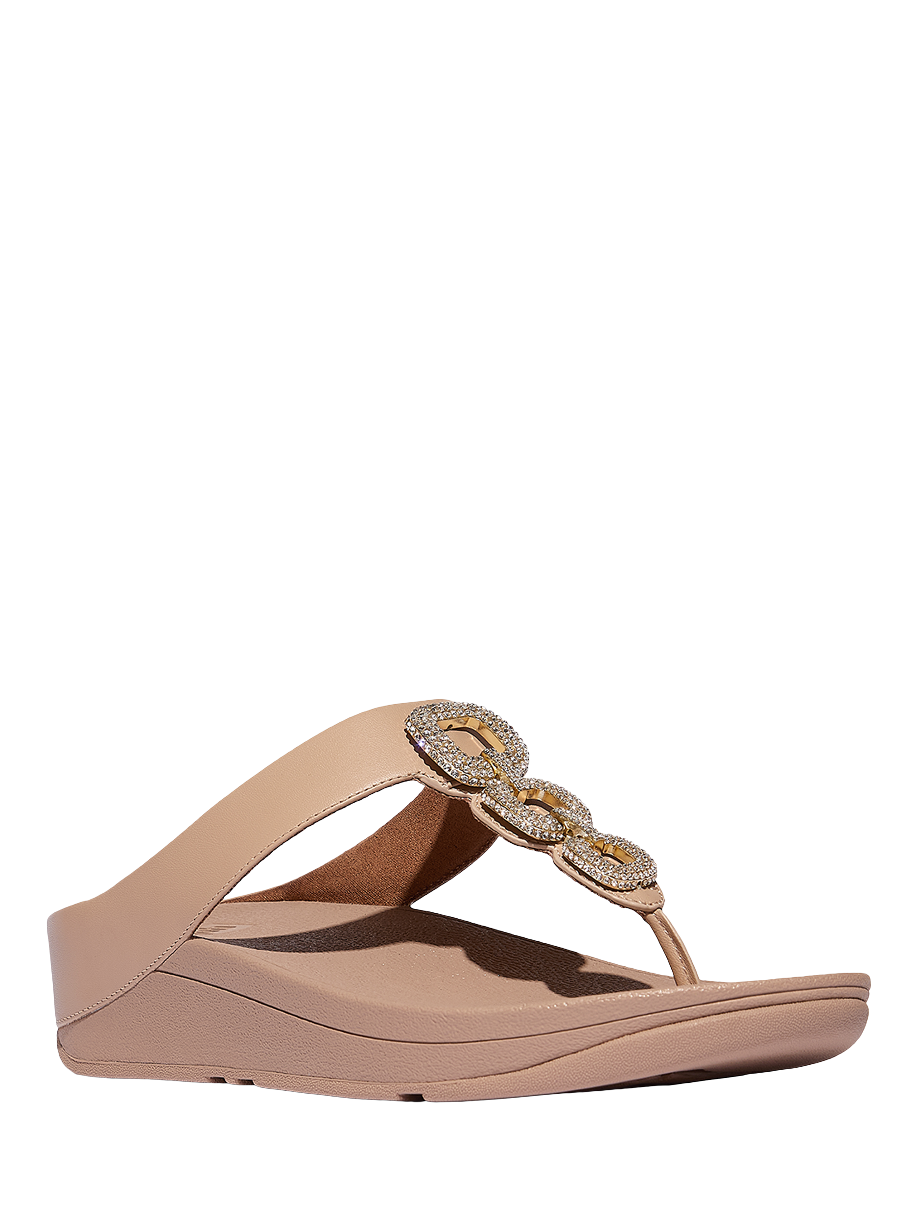 Product image 2 of 5, which shows FitFlop Fino Crystal Chain Leather T-Bar Sandals, Classic Beige, 3