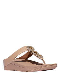 FitFlop Fino Crystal Chain Leather T-Bar Sandals - view 2, Beige