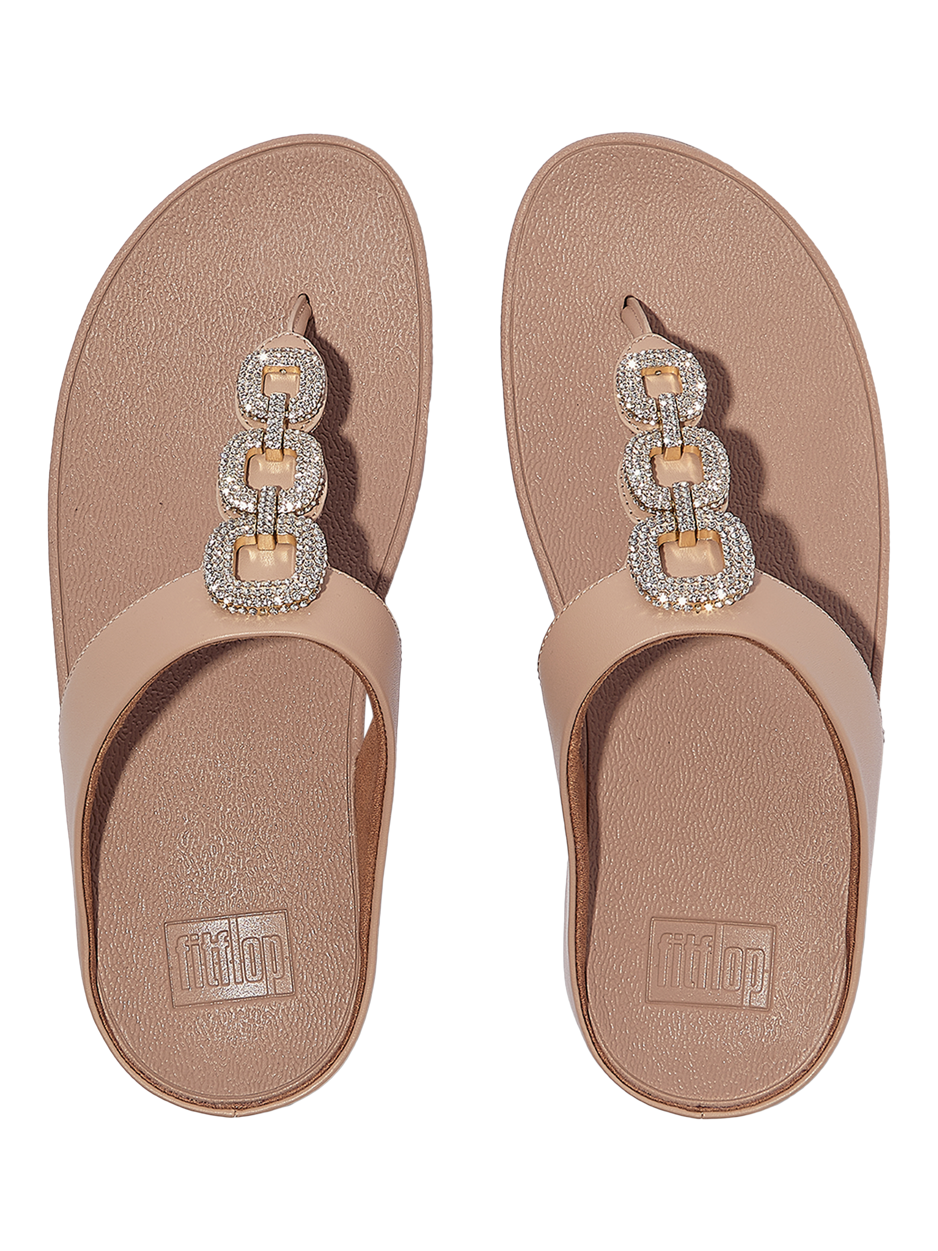 Product image 4 of 5, which shows FitFlop Fino Crystal Chain Leather T-Bar Sandals, Classic Beige, 3
