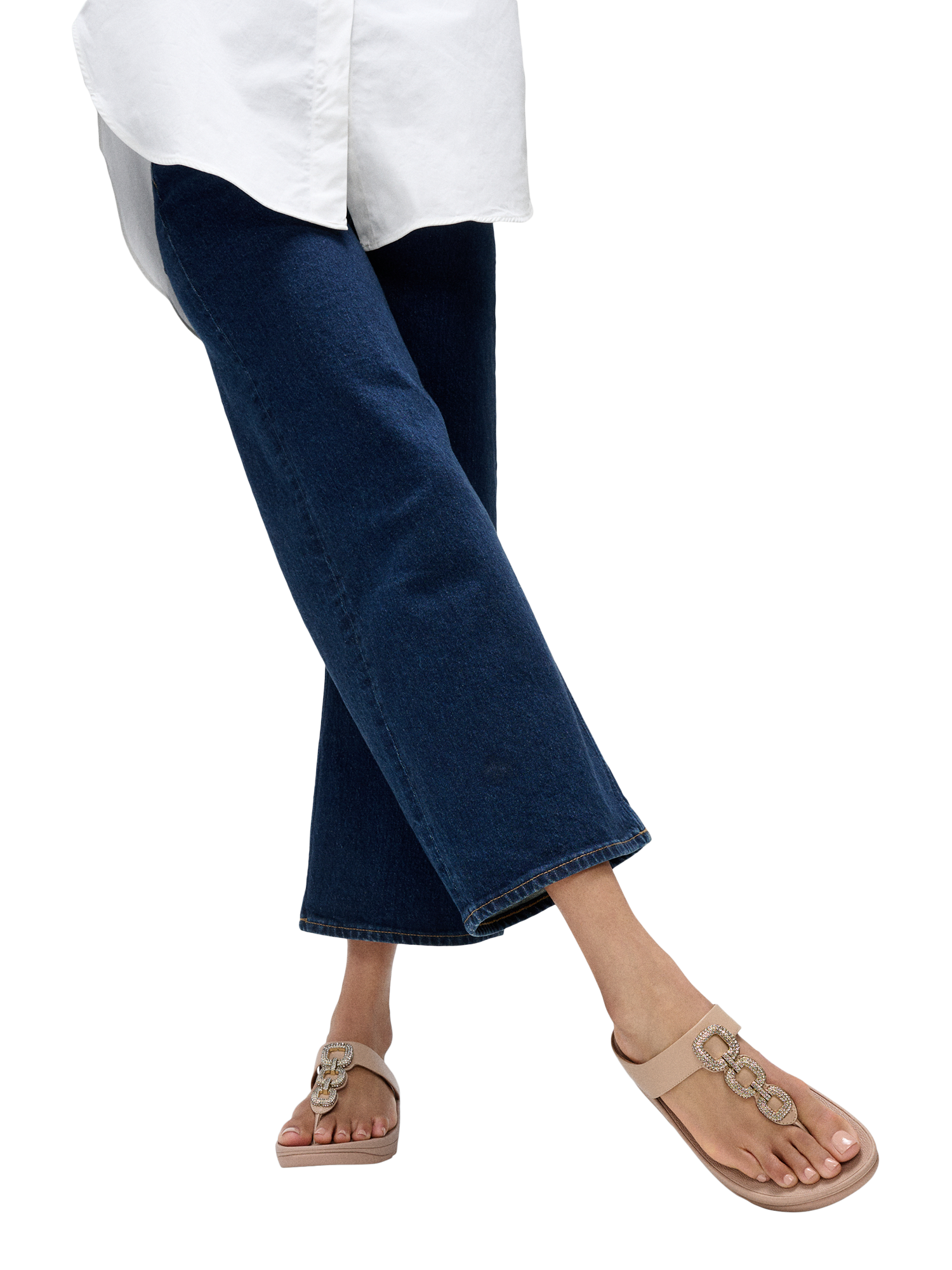 Product image 5 of 5, which shows FitFlop Fino Crystal Chain Leather T-Bar Sandals, Classic Beige, 3