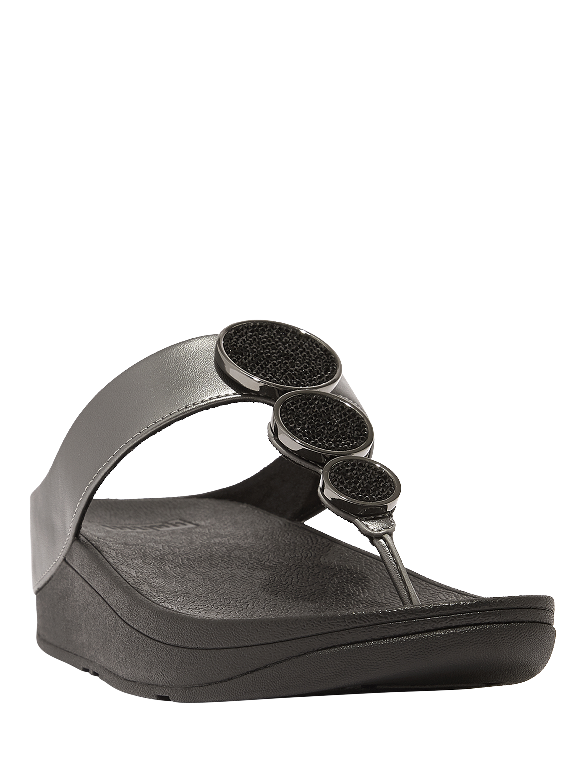 Product image 2 of 5, which shows FitFlop Halo Bead Circles T-Bar Sandals, Pewter Black, 3
