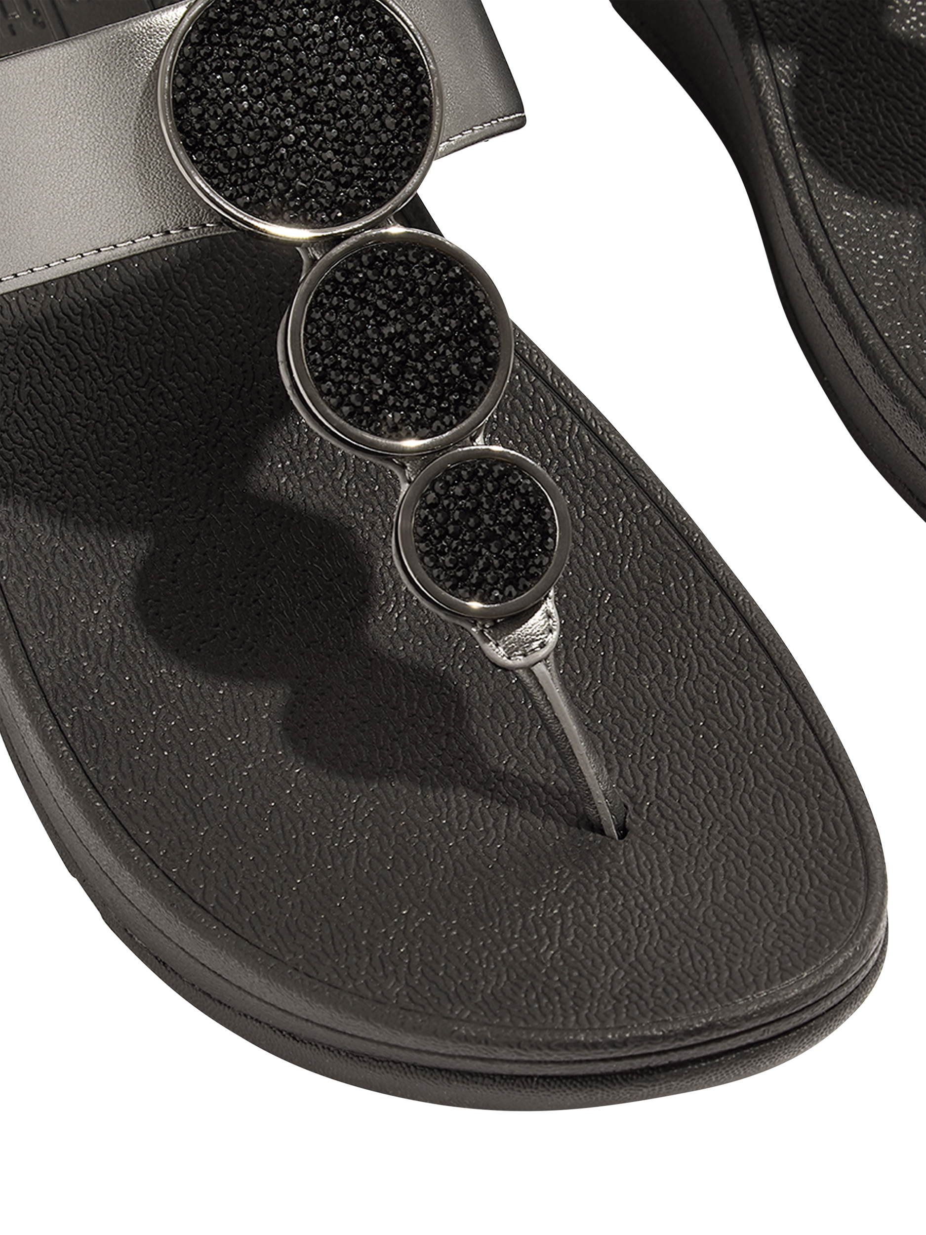 Product image 3 of 5, which shows FitFlop Halo Bead Circles T-Bar Sandals, Pewter Black, 3