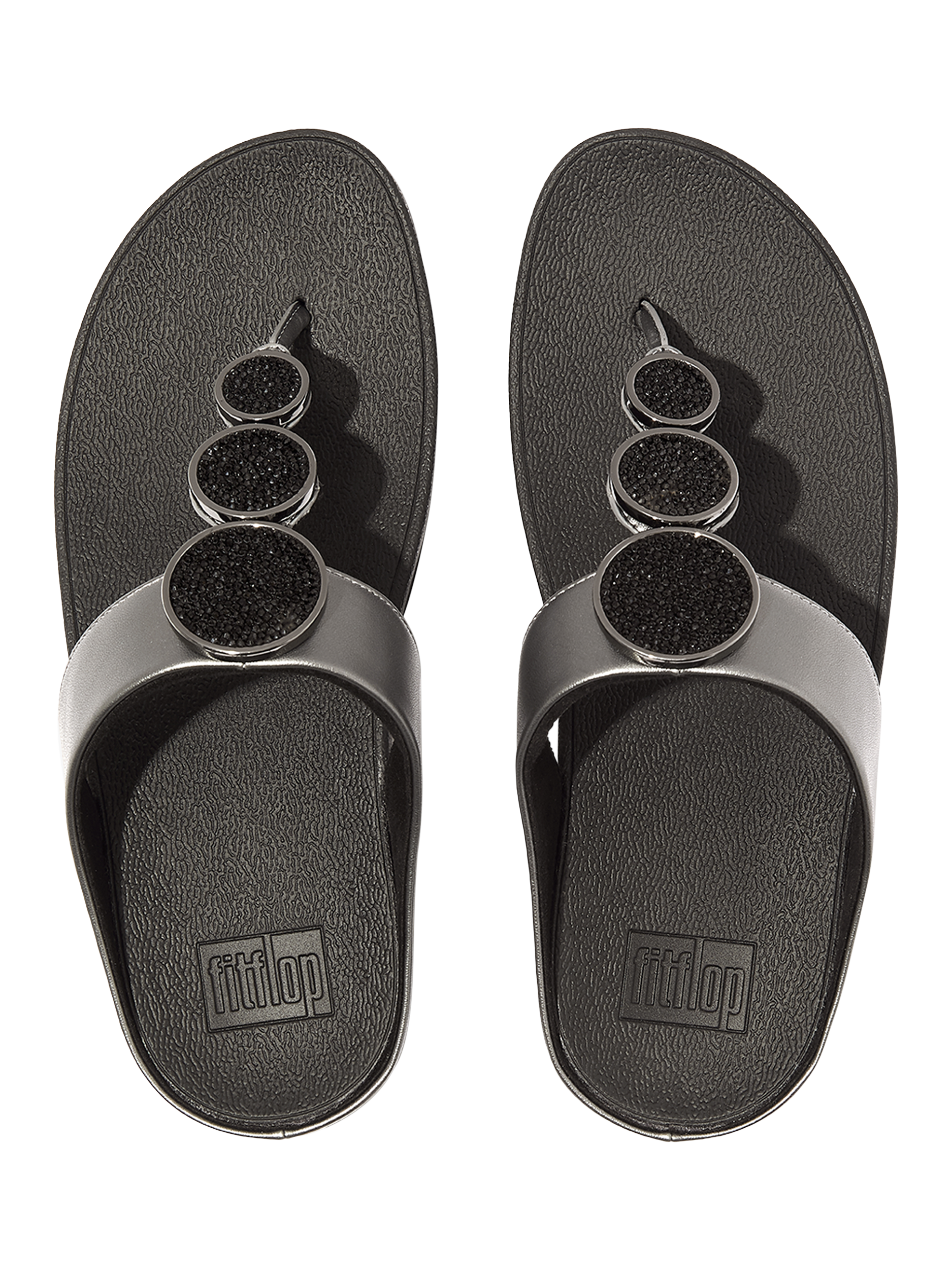 Product image 4 of 5, which shows FitFlop Halo Bead Circles T-Bar Sandals, Pewter Black, 3