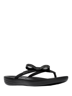 FitFlop iQushion Glitz Bow Flip Flops - view 2, Black