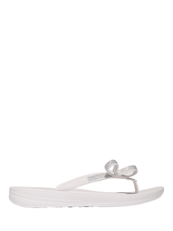 FitFlop iQushion Glitz Bow Flip Flops, Urban White
