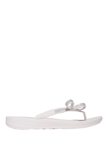 FitFlop iQushion Glitz Bow Flip Flops, Urban White