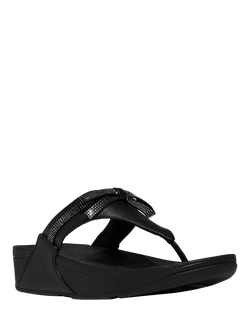 FitFlop Lulu Glitz Bow Leather Toe-Post Sandals - view 2, All Black