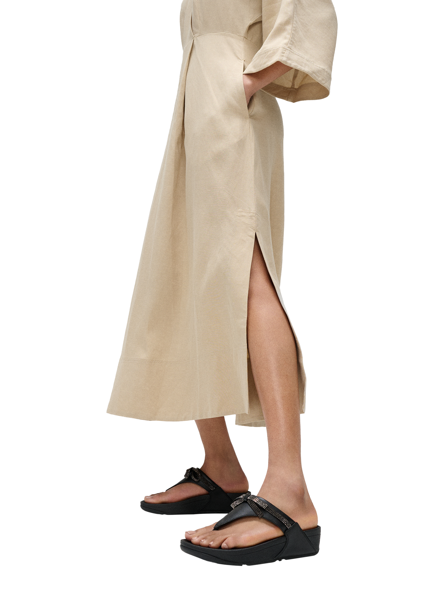 Product image 5 of 5, which shows FitFlop Lulu Glitz Bow Leather Toe-Post Sandals, All Black, 3