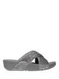 FitFlop Lulu Crinkled Shimmer Cross Sliders, Silvereen