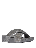 FitFlop Lulu Crinkled Shimmer Cross Sliders, Silvereen