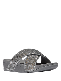 FitFlop Lulu Crinkled Shimmer Cross Sliders - view 2, Silver
