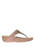 FitFlop Lulu Crinkled Shimmer Toe-Post Sandals, Metallic Beige