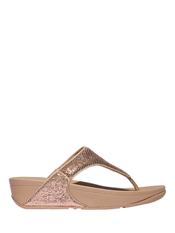 FitFlop Lulu Crinkled Shimmer Toe-Post Sandals, Metallic Beige