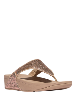 FitFlop Lulu Crinkled Shimmer Toe-Post Sandals - view 2, Metallic Beige