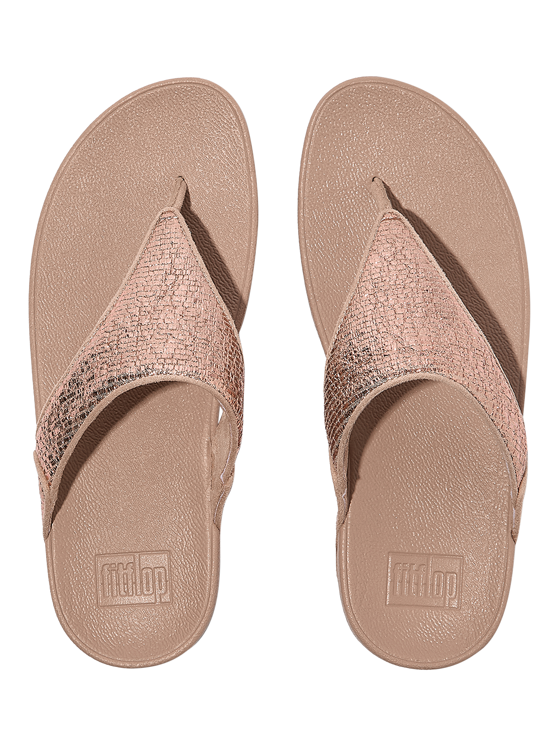 Product image 4 of 4, which shows FitFlop Lulu Crinkled Shimmer Toe-Post Sandals, Metallic Beige, 3