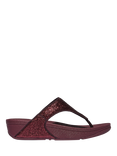 FitFlop Lulu Crinkled Shimmer Toe-Post Sandals, Metallic Beige, Metallic Plumberry