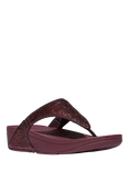 FitFlop Lulu Crinkled Shimmer Toe-Post Sandals, Metallic Beige, Metallic Plumberry