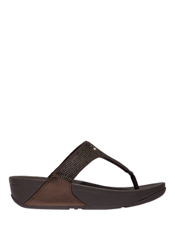 FitFlop Lulu Crystal Embellished Toe-Post Sandals, Metallic Chocolate