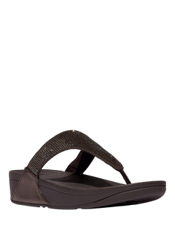 FitFlop Lulu Crystal Embellished Toe-Post Sandals - view 2, Metallic Chocolate