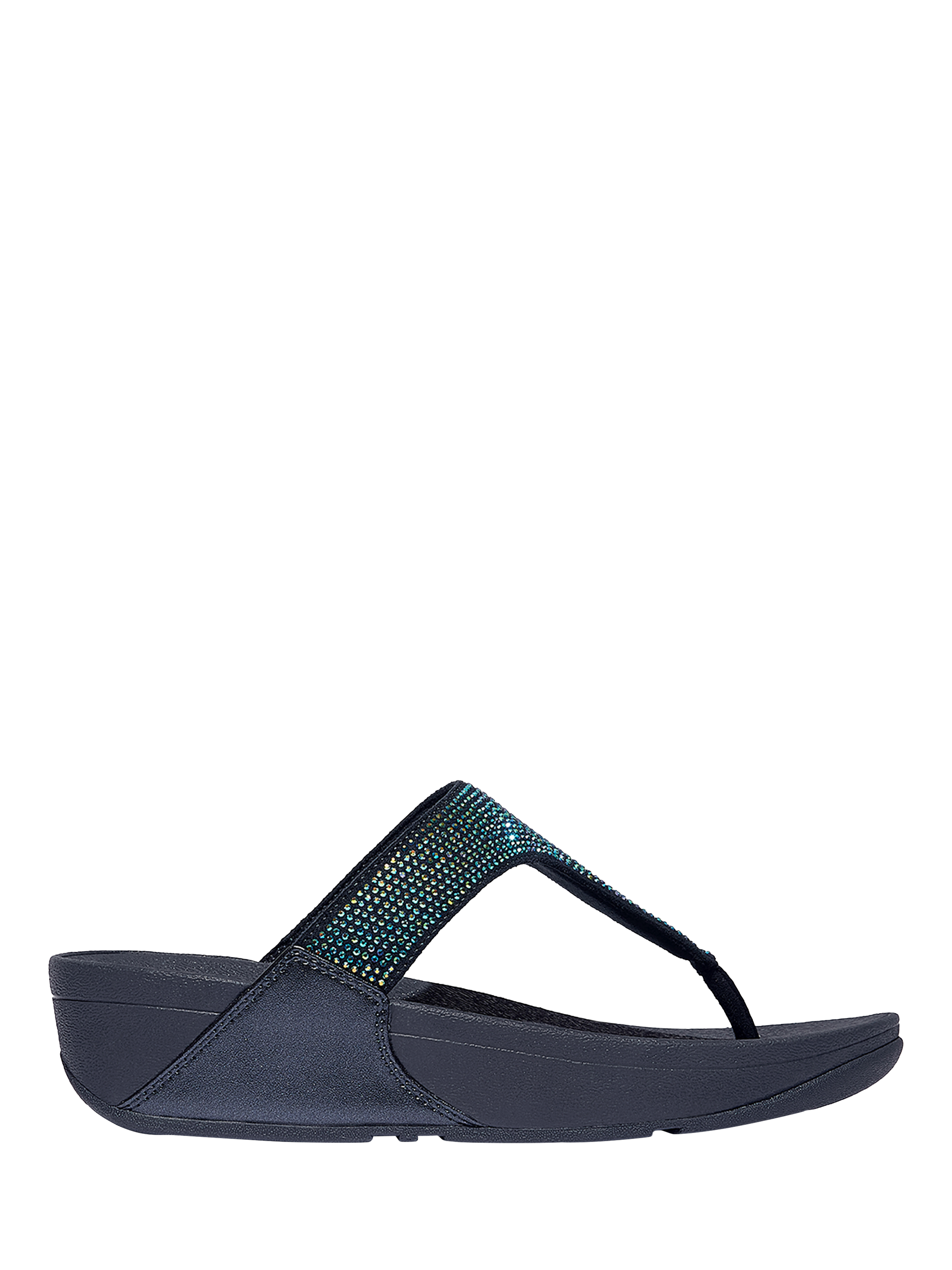 Product image 1 of 3, which shows FitFlop Lulu Crystal Embellished Toe-Post Sandals, Iridescent Navy, 3