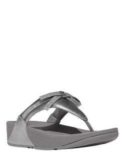 FitFlop Lulu Glitz Bow Leather Toe-Post Sandals - view 2, Silvereen