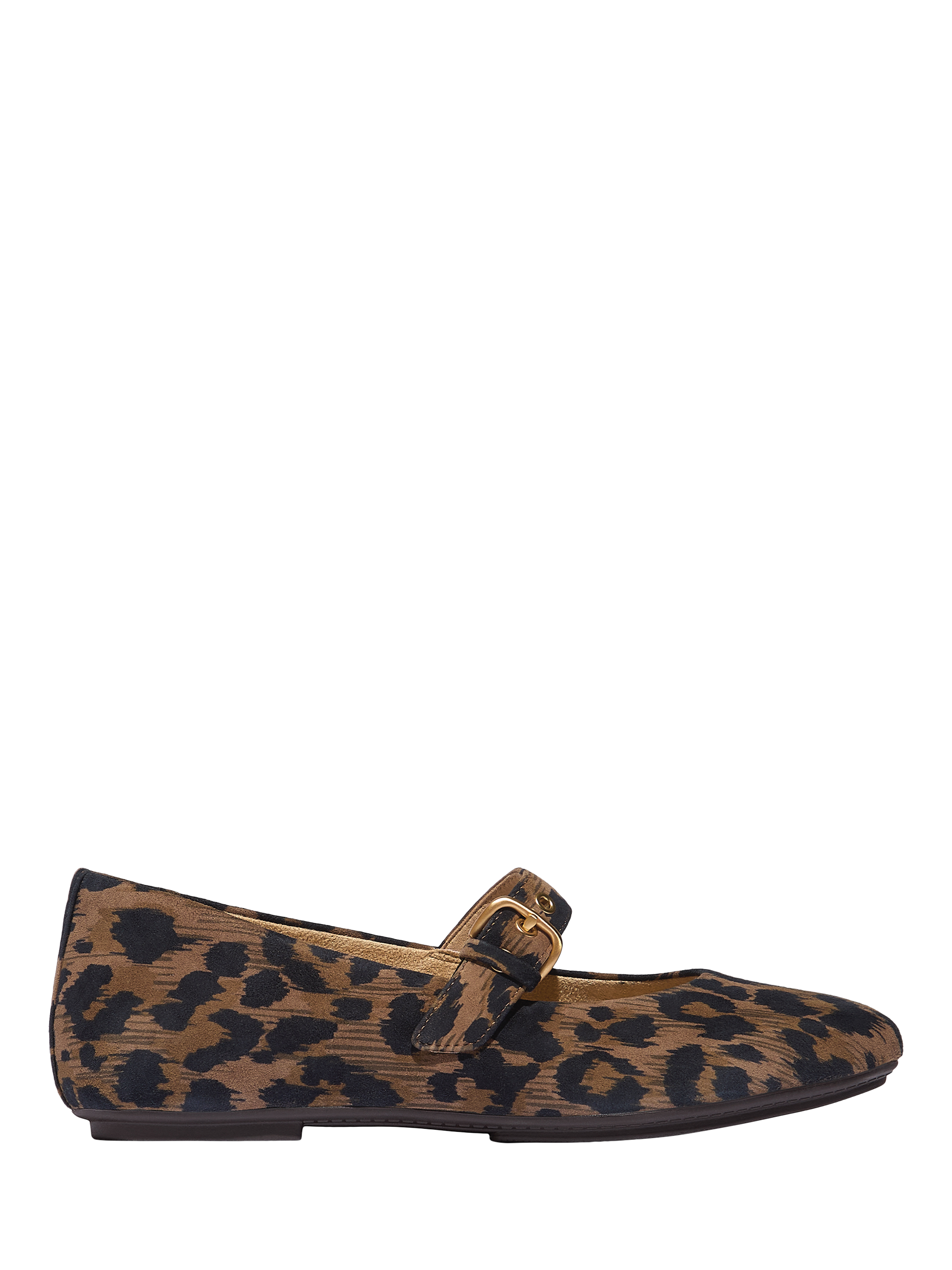 Product image 1 of 6, which shows FitFlop Delicato Leopard Print Suede Mary Jane Flats, Chocolate Mix, 3