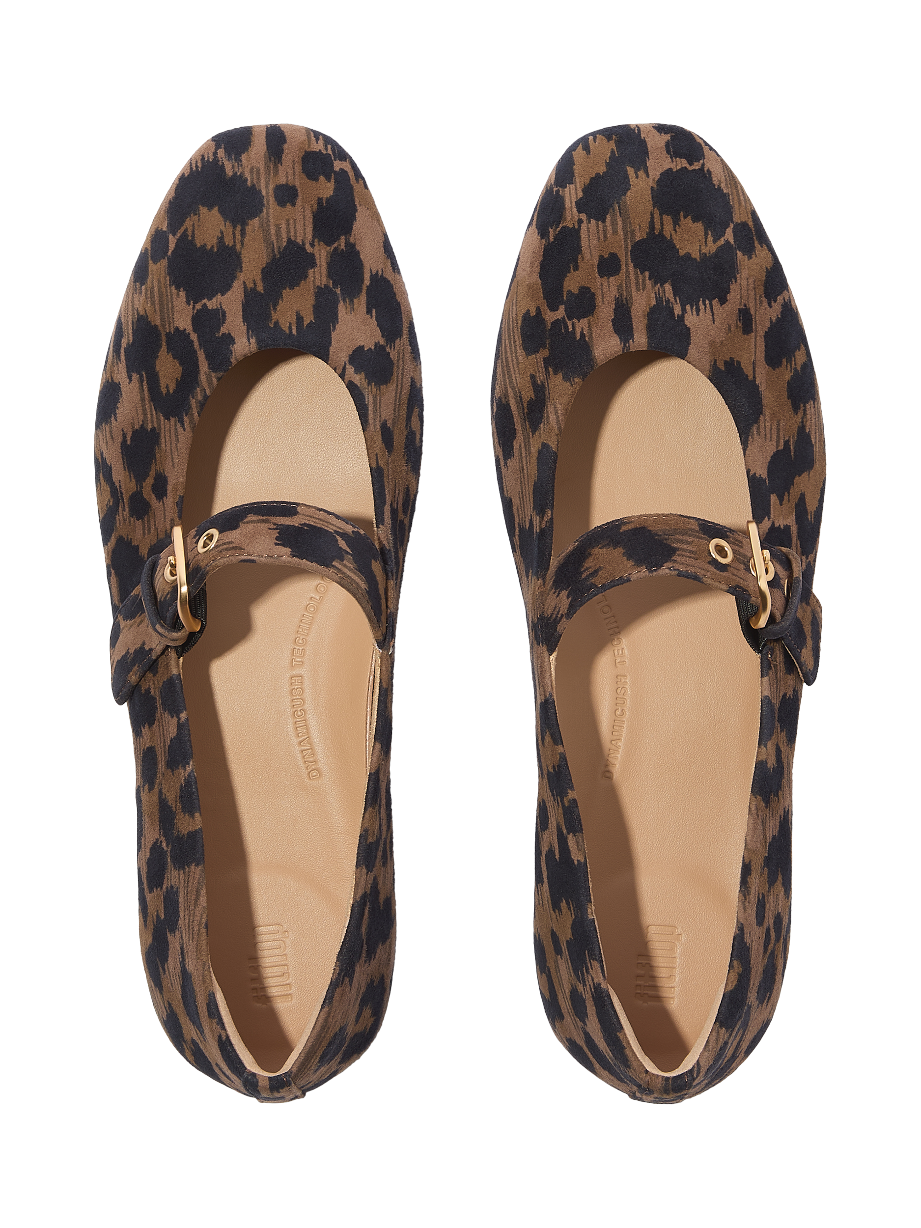 Product image 4 of 6, which shows FitFlop Delicato Leopard Print Suede Mary Jane Flats, Chocolate Mix, 3